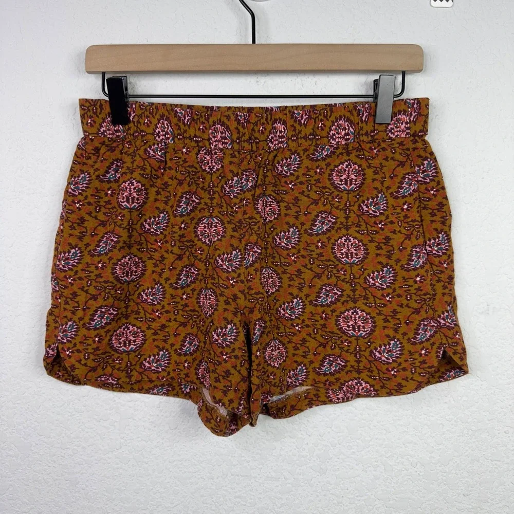 Madewell Shorts Women S Brown Paisley Floral Elastic Waist Boho Coastal Festival